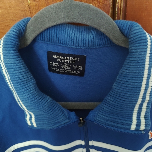 American Eagle Outfitters Royal Blue Zip-Up Track Jacket with White Stripes - Picture 2 of 8